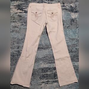 Khaki Boot Cut Jeans with Embroidered Pockets